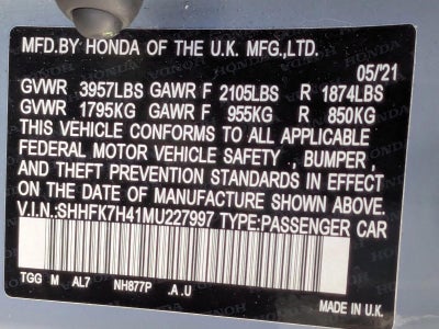 2021 Honda Civic Hatchback Sport