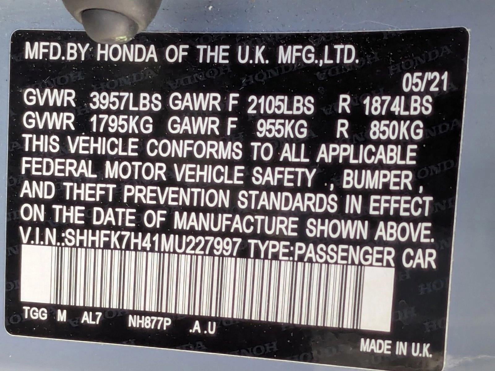 2021 Honda Civic Hatchback Sport