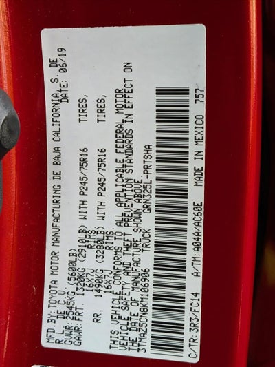 2019 Toyota Tacoma 2WD 2WD SR5 Double Cab 5' Bed V6 AT (GS)