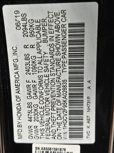 2019 Honda Accord Sedan Touring 2.0T Automatic