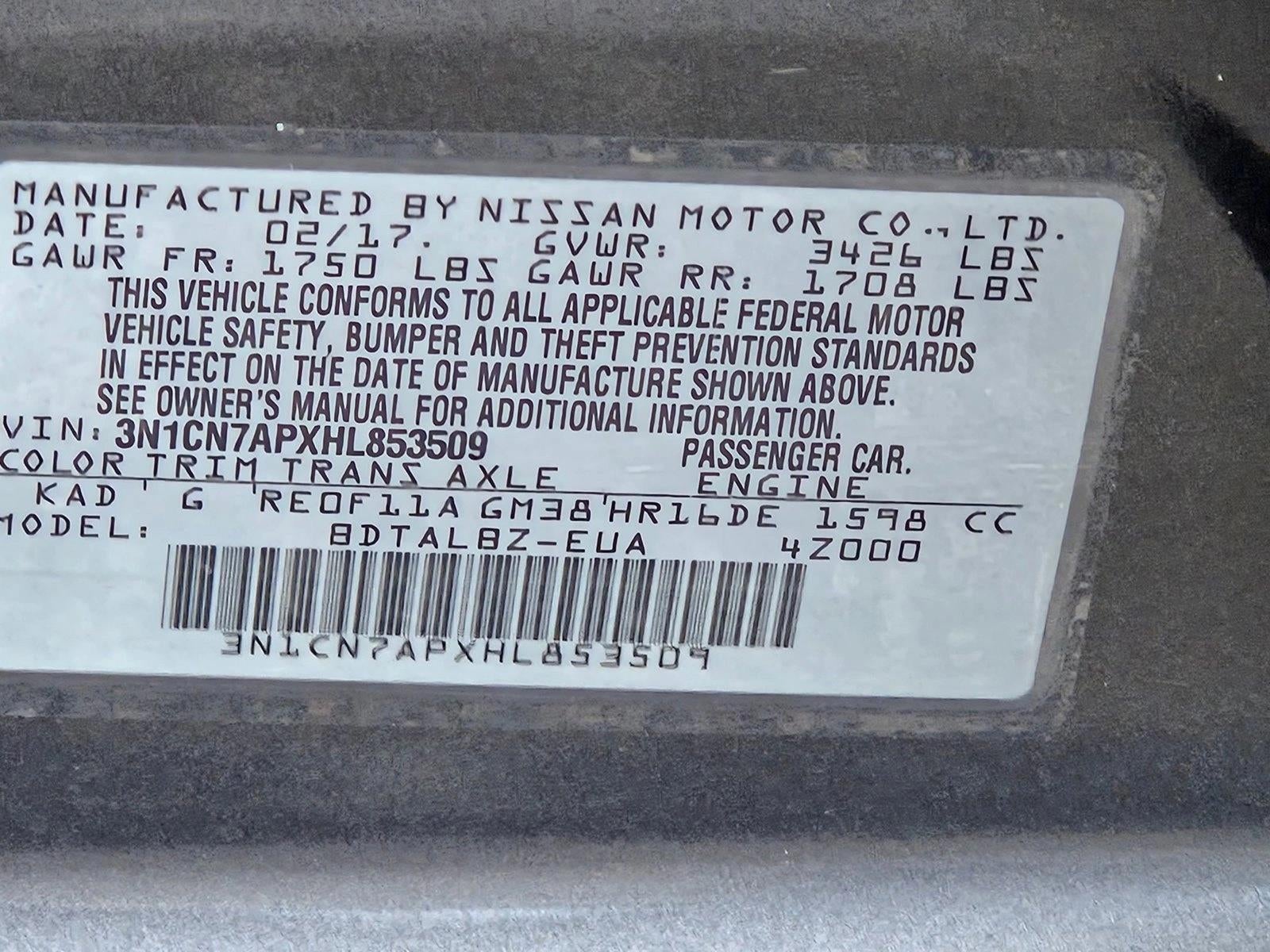 2017 Nissan Versa Sedan SV CVT