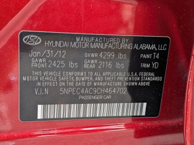 2012 Hyundai SONATA 4dr Sdn 2.4 Auto Ltd