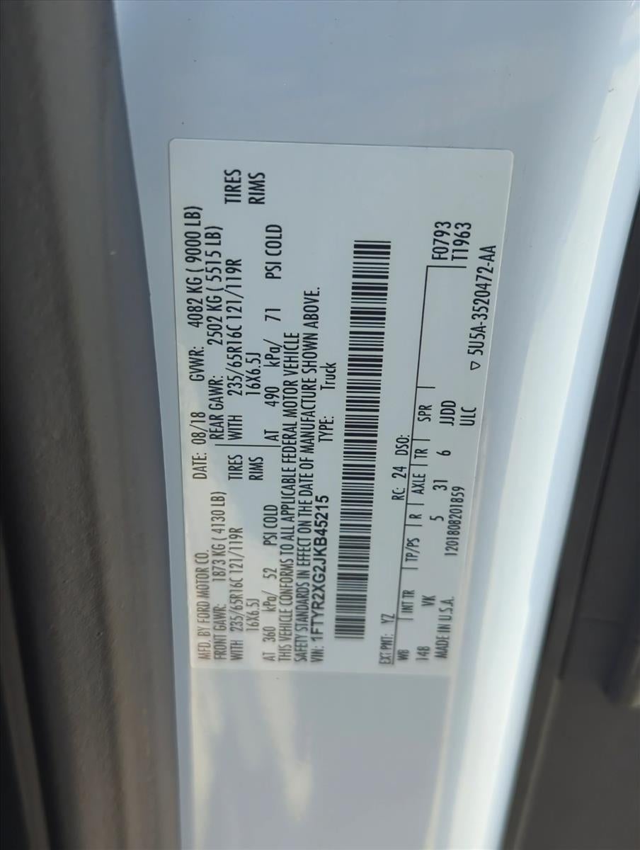 2018 Ford Transit Van T-250 148" Hi Rf 9000 GVWR Sliding RH Dr