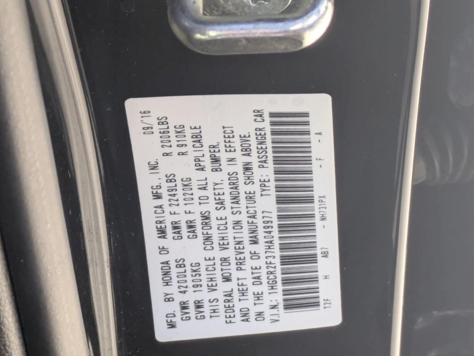 2017 Honda Accord Sedan LX CVT PZEV