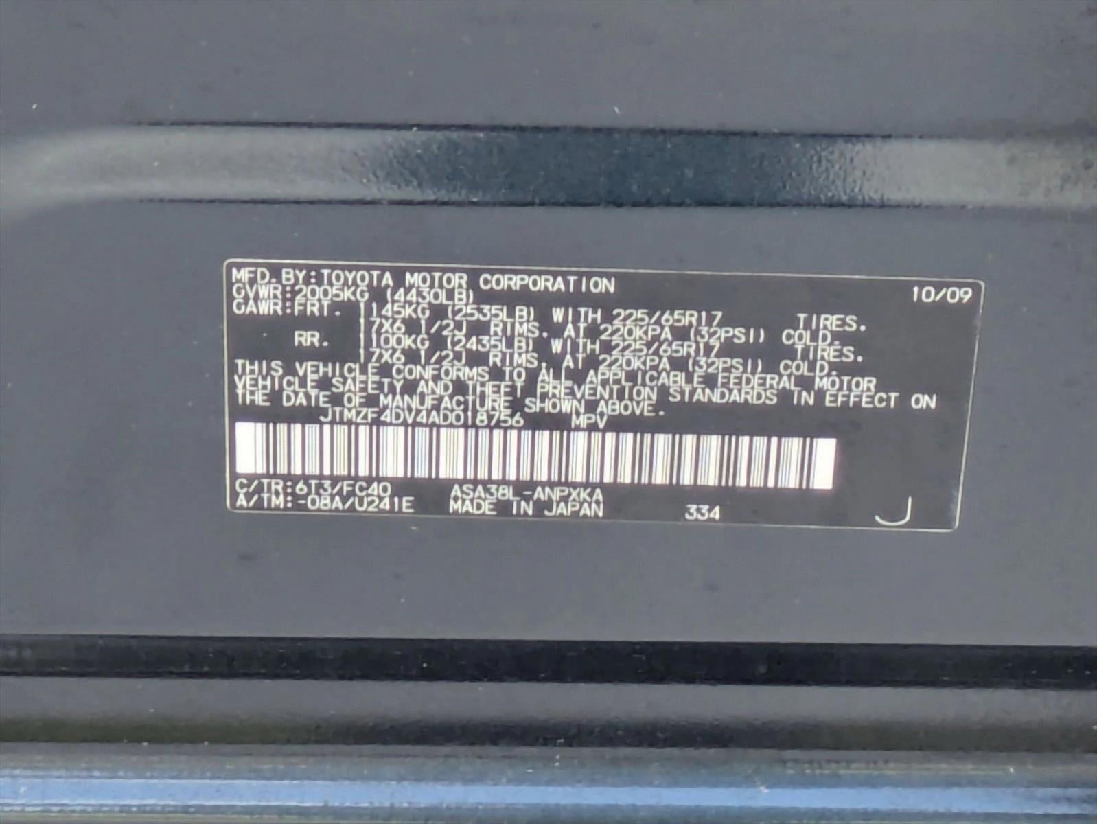 2010 Toyota RAV4 FWD 4dr 4-cyl 4-Spd AT (Natl)