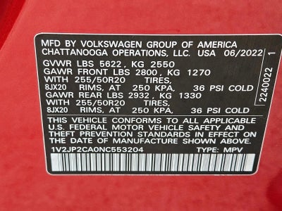 2022 Volkswagen Atlas 2.0T SE w/Technology FWD