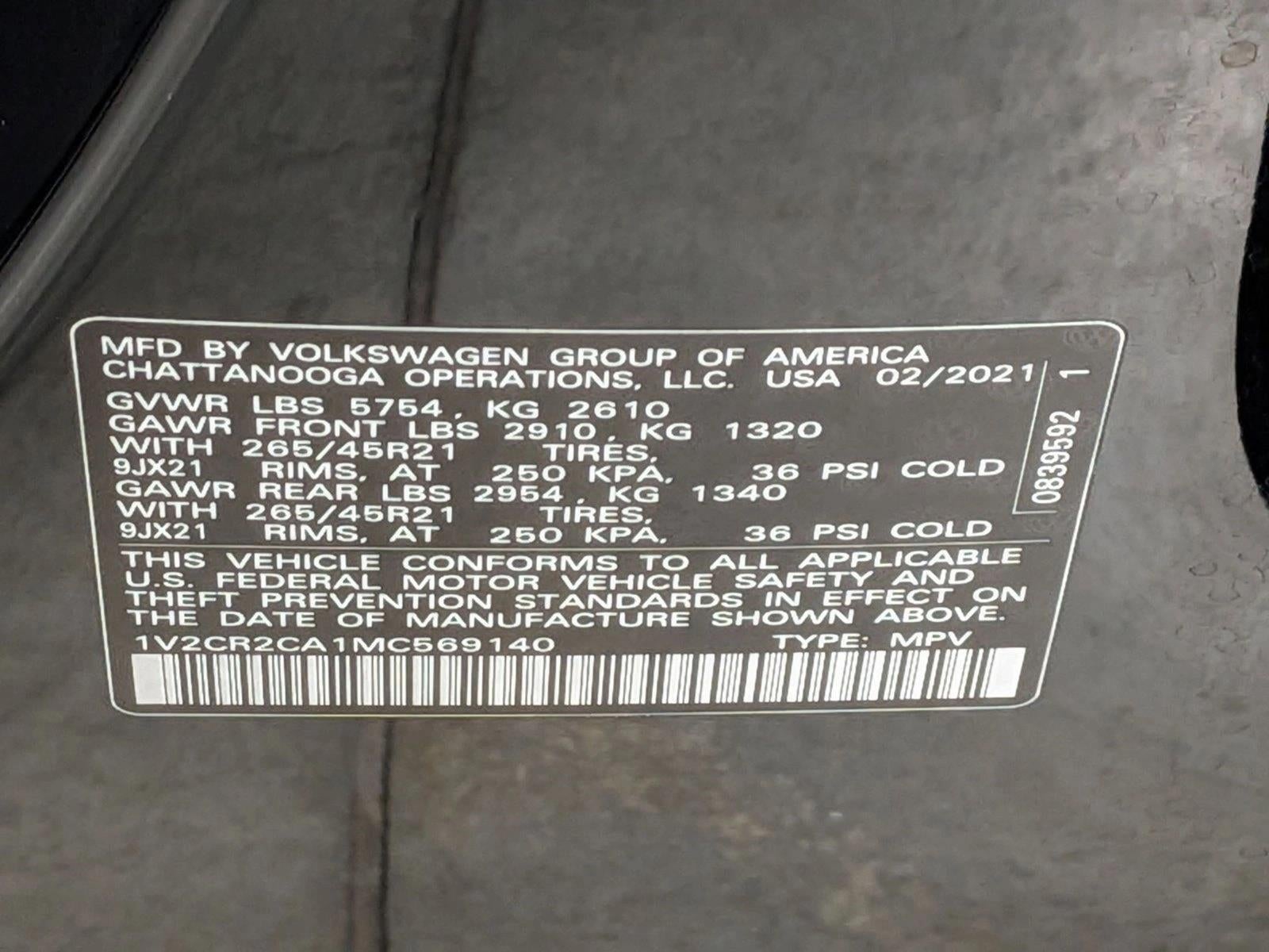 2021 Volkswagen Atlas 2021.5 3.6L V6 SEL R-Line FWD