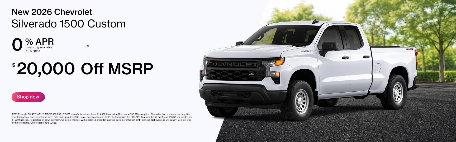 2026 Chevrolet Silverado Custom with 0% APR or $20,000 off